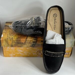 Bella Vita Black Loafers Mules 8WW New In Box